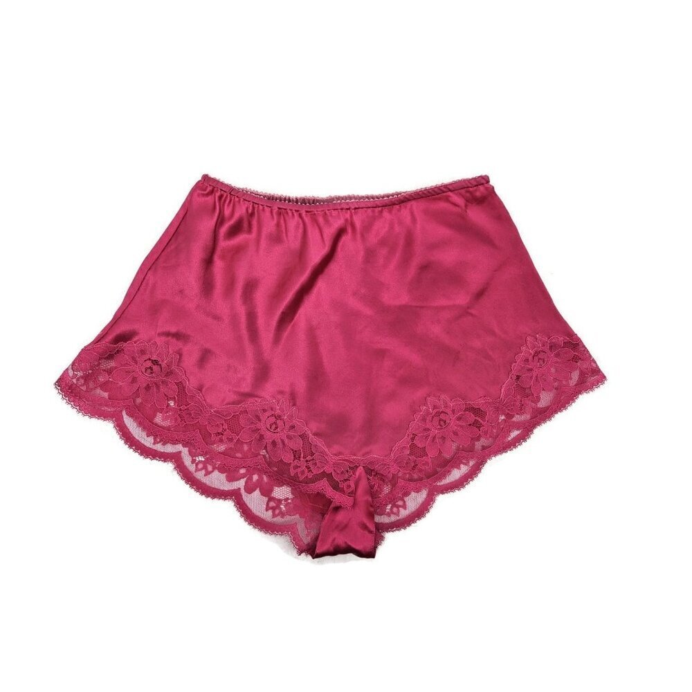 VTG Lore Hot Pink Silk Pajama Shorts Womens M Lace 90s